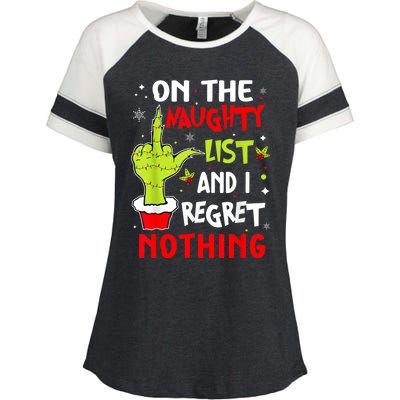 Funny On The List Of Naughty And I Regret Nothing Christmas Enza Ladies Jersey Colorblock Tee