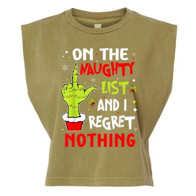 Funny On The List Of Naughty And I Regret Nothing Christmas Garment-Dyed Women's Muscle Tee