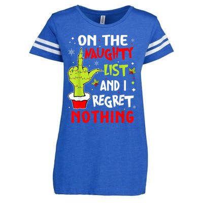 Funny On The List Of Naughty And I Regret Nothing Christmas Enza Ladies Jersey Football T-Shirt