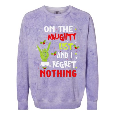 Funny On The List Of Naughty And I Regret Nothing Christmas Colorblast Crewneck Sweatshirt