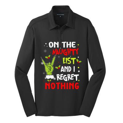 Funny On The List Of Naughty And I Regret Nothing Christmas Silk Touch Performance Long Sleeve Polo