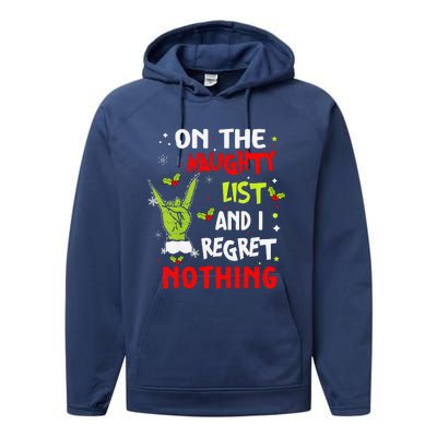 Funny On The List Of Naughty And I Regret Nothing Christmas Performance Fleece Hoodie