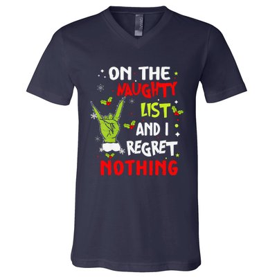 Funny On The List Of Naughty And I Regret Nothing Christmas V-Neck T-Shirt