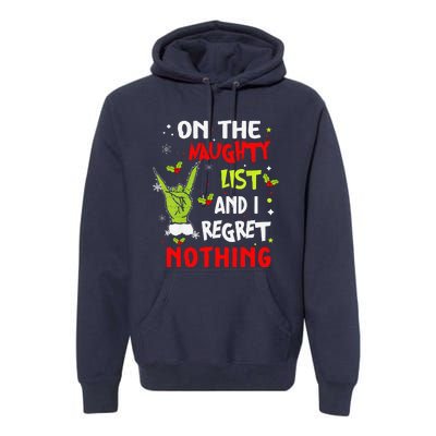 Funny On The List Of Naughty And I Regret Nothing Christmas Premium Hoodie