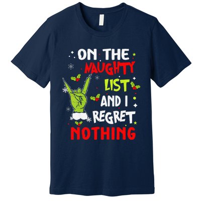 Funny On The List Of Naughty And I Regret Nothing Christmas Premium T-Shirt