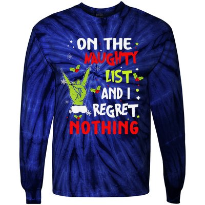 Funny On The List Of Naughty And I Regret Nothing Christmas Tie-Dye Long Sleeve Shirt