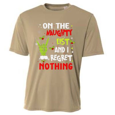 Funny On The List Of Naughty And I Regret Nothing Christmas Cooling Performance Crew T-Shirt