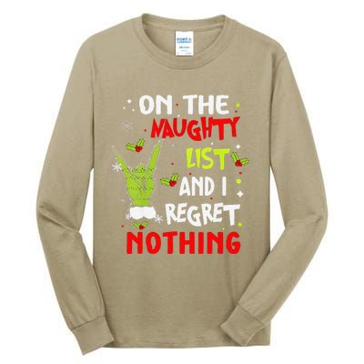 Funny On The List Of Naughty And I Regret Nothing Christmas Tall Long Sleeve T-Shirt