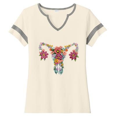 Floral Ovary Uterus Women's Rights Feminist Gift Ladies Halftime Notch Neck Tee