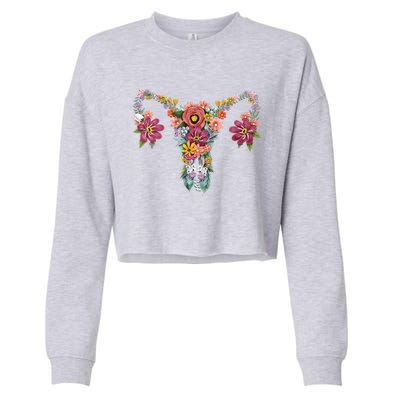 Floral Ovary Uterus Women's Rights Feminist Gift Cropped Pullover Crew