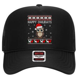 Funny Owl Ugly Christmas Sweaters Happy Owlidays High Crown Mesh Back Trucker Hat