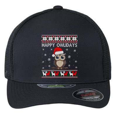 Funny Owl Ugly Christmas Sweaters Happy Owlidays Flexfit Unipanel Trucker Cap