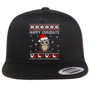 Funny Owl Ugly Christmas Sweaters Happy Owlidays Flat Bill Trucker Hat