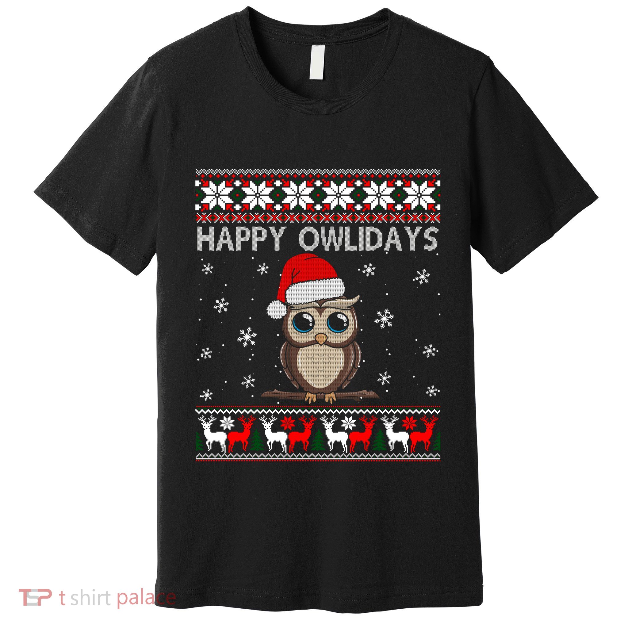 Funny Owl Ugly Christmas Sweaters Happy Owlidays Premium T-Shirt
