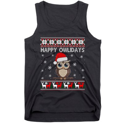 Funny Owl Ugly Christmas Sweaters Happy Owlidays Tank Top