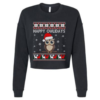 Funny Owl Ugly Christmas Sweaters Happy Owlidays Cropped Pullover Crew