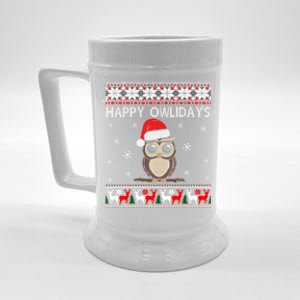 Funny Owl Ugly Christmas Sweaters Happy Owlidays Beer Stein