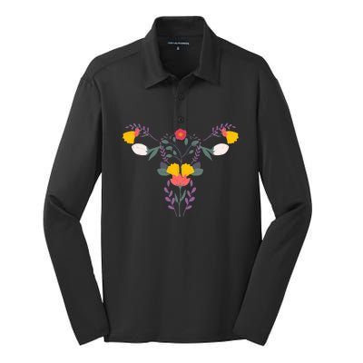 Floral Ovary Uterus Flower Vagina Rights Feminist Silk Touch Performance Long Sleeve Polo