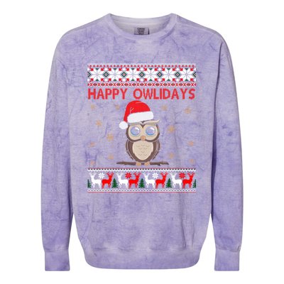 Funny Owl Ugly Christmas Gift Happy Owlidays Colorblast Crewneck Sweatshirt