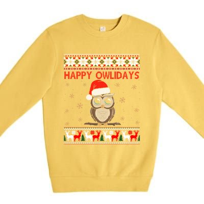 Funny Owl Ugly Christmas Gift Happy Owlidays Premium Crewneck Sweatshirt