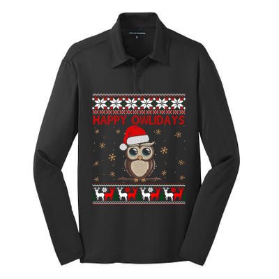 Funny Owl Ugly Christmas Gift Happy Owlidays Silk Touch Performance Long Sleeve Polo