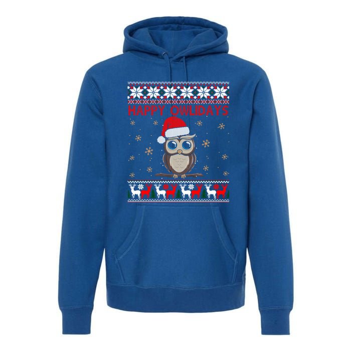 Funny Owl Ugly Christmas Gift Happy Owlidays Premium Hoodie