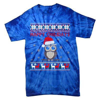 Funny Owl Ugly Christmas Gift Happy Owlidays Tie-Dye T-Shirt