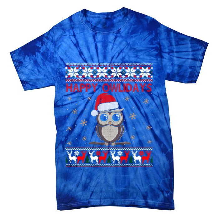 Funny Owl Ugly Christmas Gift Happy Owlidays Tie-Dye T-Shirt