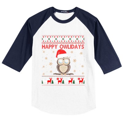 Funny Owl Ugly Christmas Gift Happy Owlidays Baseball Sleeve Shirt