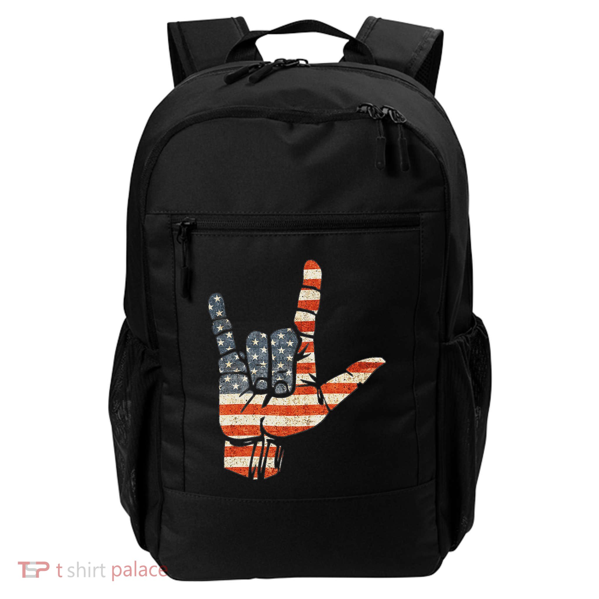 Flag Of UsaI Love Us Sign Language American Patriotic Daily Commute Backpack