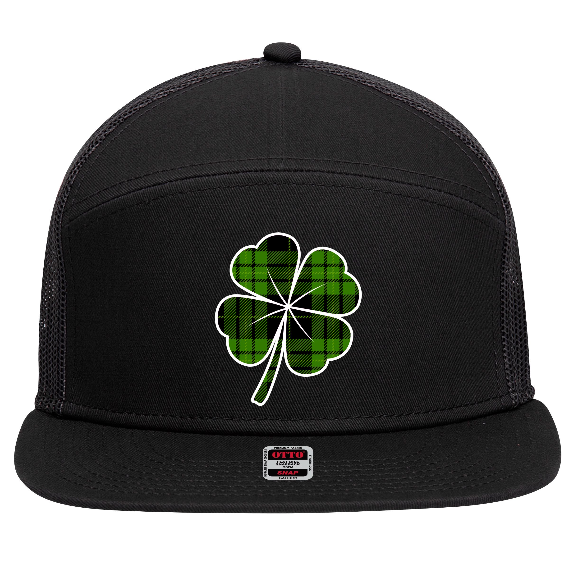 Four Leaf Clover Plaid 7 Panel Mesh Trucker Snapback Hat