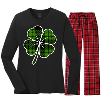 Four Leaf Clover Plaid Women's Long Sleeve Flannel Pajama Set 