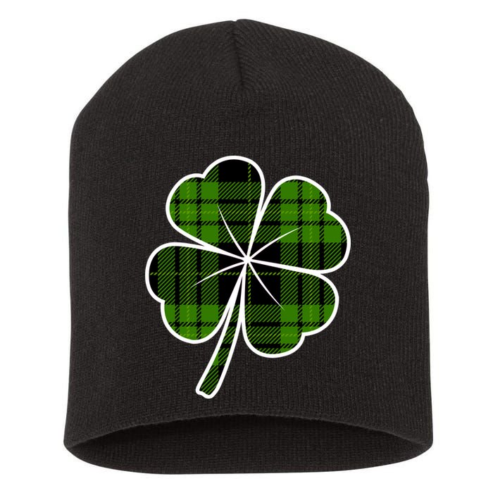 Four Leaf Clover Plaid Short Acrylic Beanie