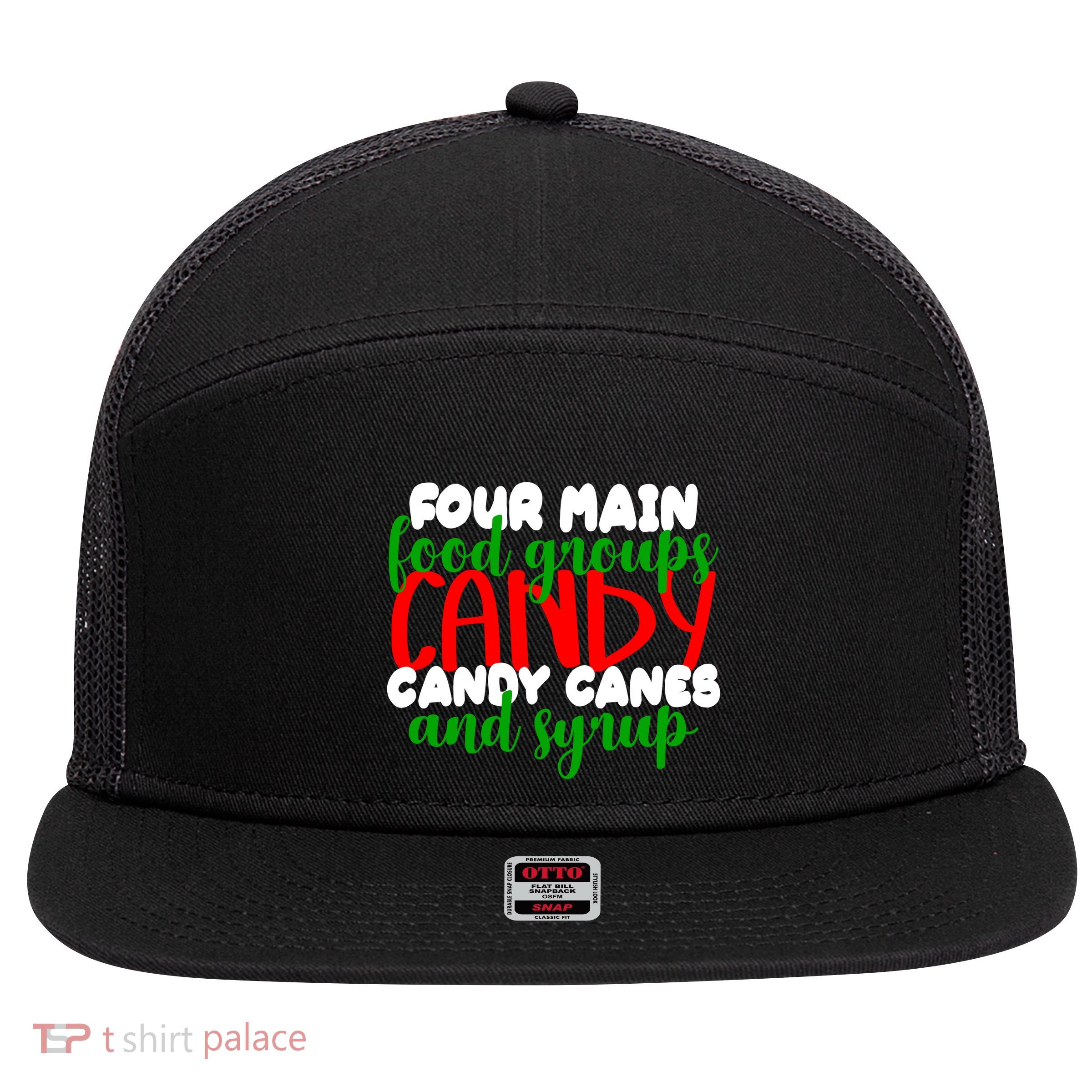 Four Main Food Groups Candy Canes & Syrup  7 Panel Mesh Trucker Snapback Hat