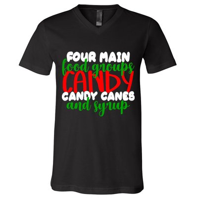 Four Main Food Groups Candy Canes & Syrup  V-Neck T-Shirt