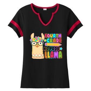 Fourth Grade No Prob Llama 4th Grade Students Teachers Ladies Halftime Notch Neck Tee