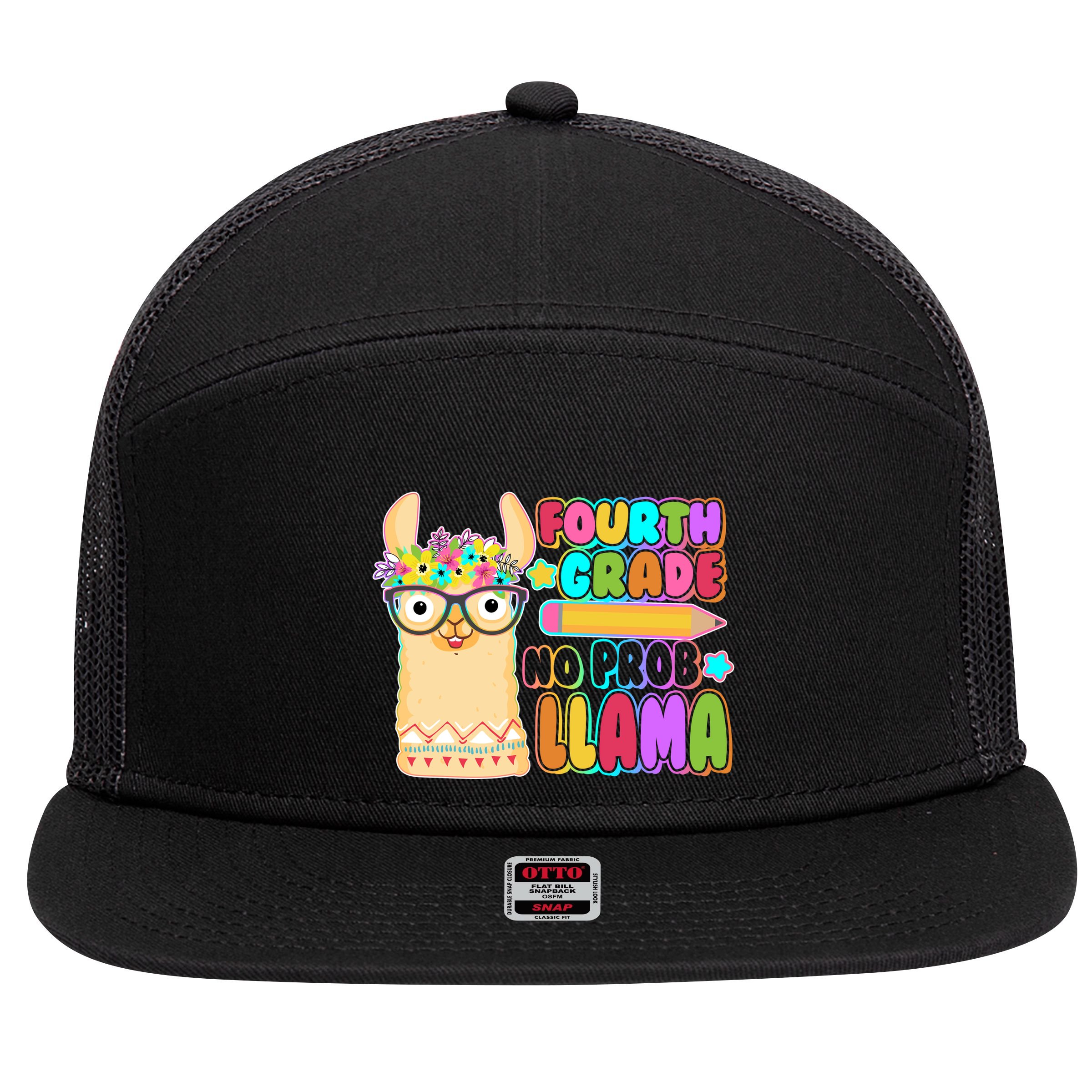 Fourth Grade No Prob Llama 4th Grade Students Teachers 7 Panel Mesh Trucker Snapback Hat