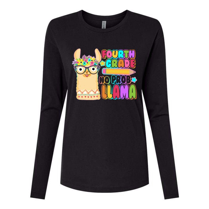 Fourth Grade No Prob Llama 4th Grade Students Teachers Womens Cotton Relaxed Long Sleeve T-Shirt