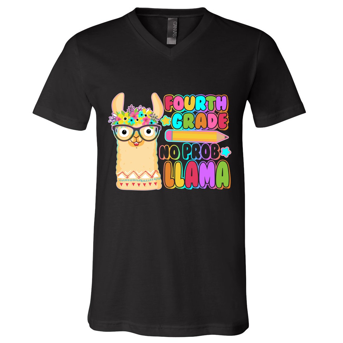 Fourth Grade No Prob Llama 4th Grade Students Teachers V-Neck T-Shirt