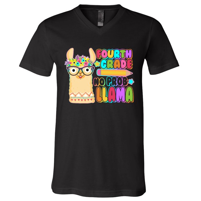 Fourth Grade No Prob Llama 4th Grade Students Teachers V-Neck T-Shirt