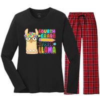 Fourth Grade No Prob Llama 4th Grade Students Teachers Women's Long Sleeve Flannel Pajama Set 