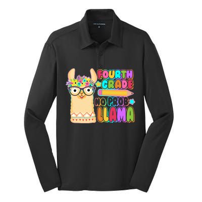 Fourth Grade No Prob Llama 4th Grade Students Teachers Silk Touch Performance Long Sleeve Polo