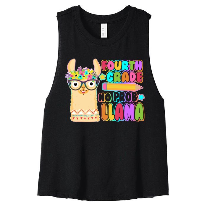 Fourth Grade No Prob Llama 4th Grade Students Teachers Women's Racerback Cropped Tank