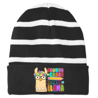 Fourth Grade No Prob Llama 4th Grade Students Teachers Striped Beanie with Solid Band