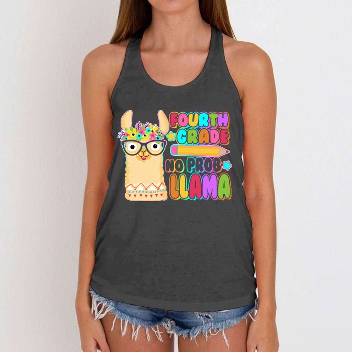 Fourth Grade No Prob Llama 4th Grade Students Teachers Women's Knotted Racerback Tank