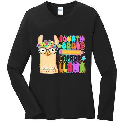 Fourth Grade No Prob Llama 4th Grade Students Teachers Ladies Long Sleeve Shirt