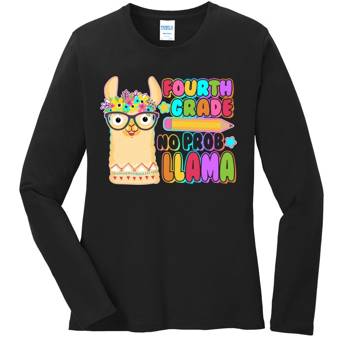 Fourth Grade No Prob Llama 4th Grade Students Teachers Ladies Long Sleeve Shirt