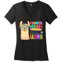 Fourth Grade No Prob Llama 4th Grade Students Teachers Women's V-Neck T-Shirt