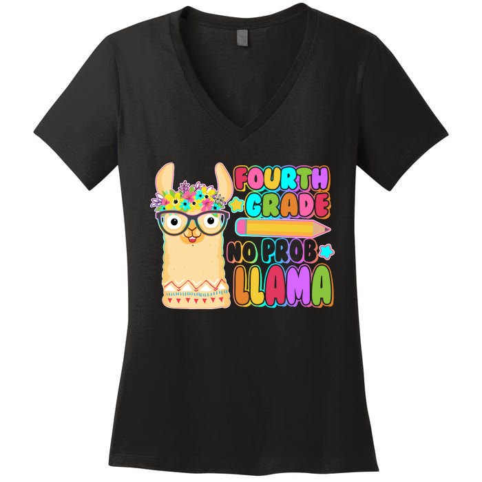 Fourth Grade No Prob Llama 4th Grade Students Teachers Women's V-Neck T-Shirt