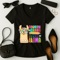 Fourth Grade No Prob Llama 4th Grade Students Teachers Women's V-Neck T-Shirt
